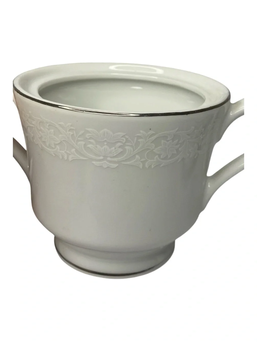 Vintage Diamond China Charm Sugar Bowl & Creamer Set White Platinum Trim